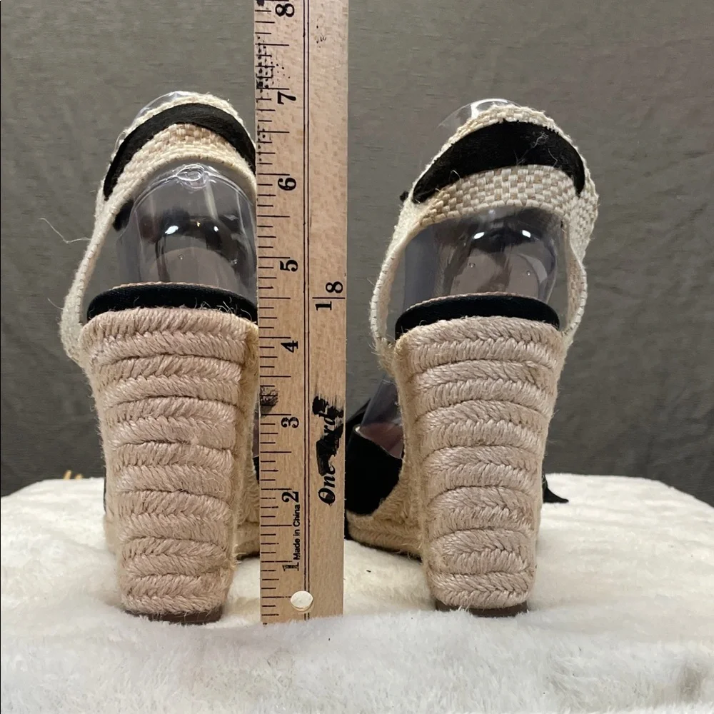 J. Crew‎ Black and Cream Espadrille Sandals with Ankle Wrap